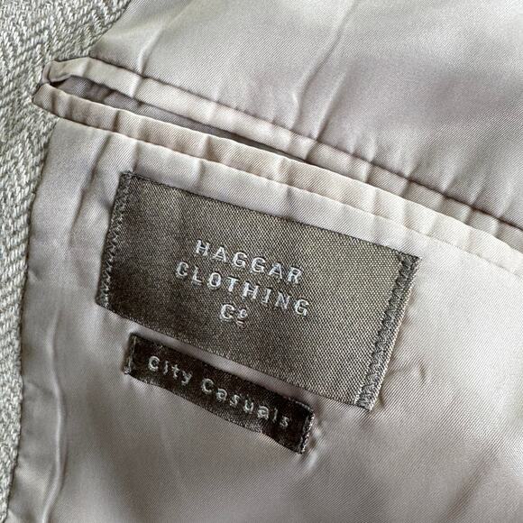 Haggar Clothing Co Cream Textured Herringbone Sport Coat Men’s 44L - Picture 8 of 10